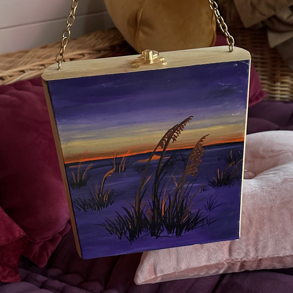 Elegant Purple and Gold Landscape Painting wood box purse hand painted - Picture 10 of 10